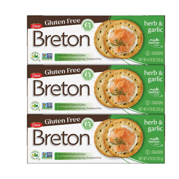 Breton Crackers, Gluten Free Herb & Garlic, Pack of 3